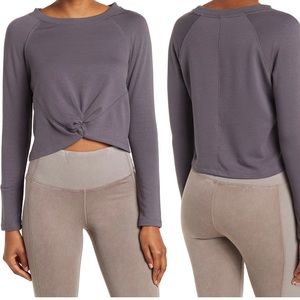 90 Degree by Reflex Terry Brushed High/Low twist top front sweater top
